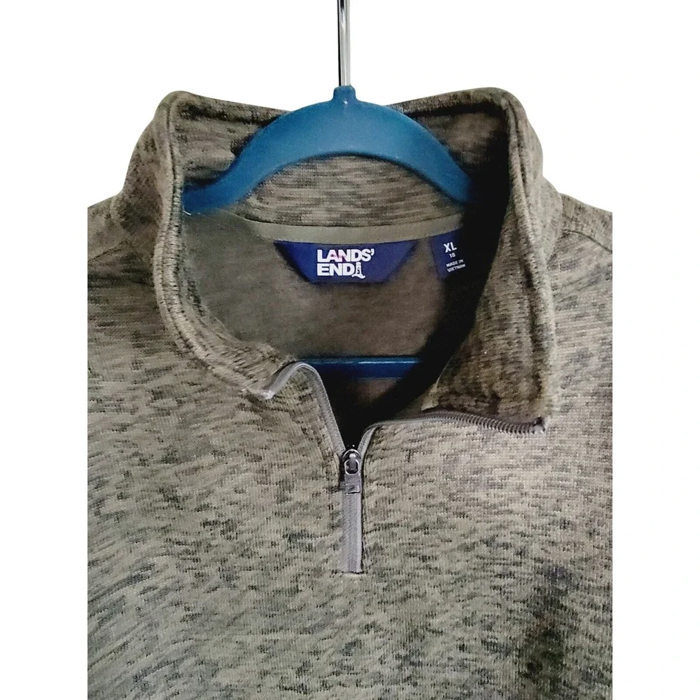 Lands End Mens XL Quarter Zip Fleece Pullover Sweater Olive‎ Green Heather